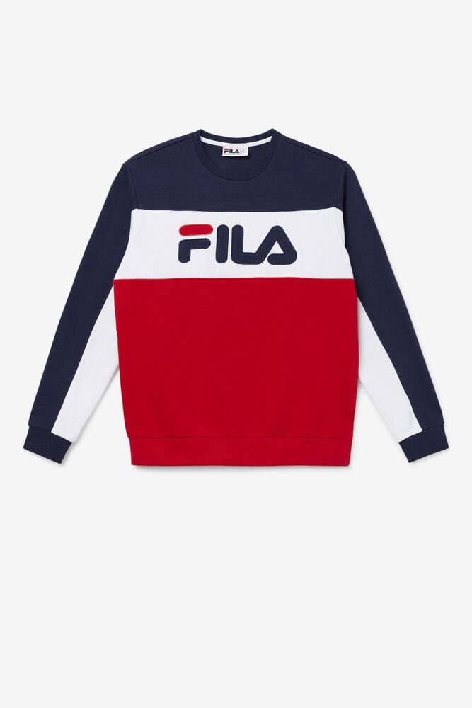 Fila Mikina Panske Lesner Fleece Crew Červené/Biele/Námornícka Modrá - AJFEW3761